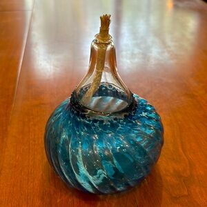 💙 Handmade Blue Art Glass Oil Burning Liquid Candle Lamp